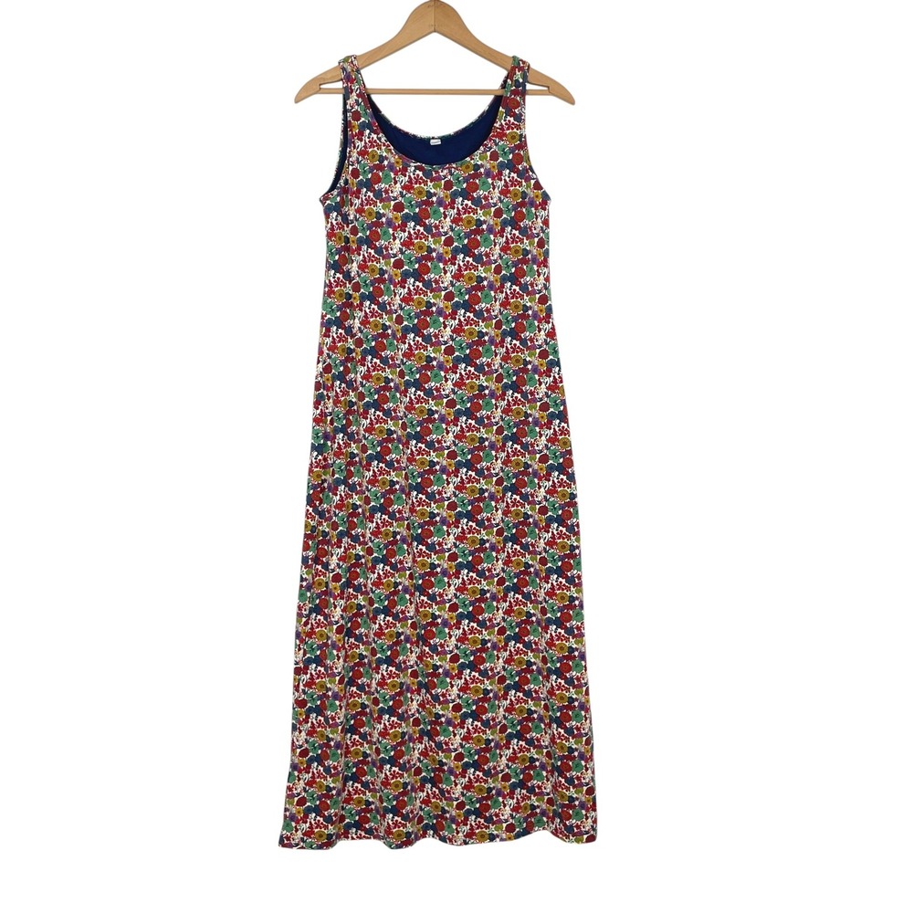 Uniqlo Womens Vibrant Floral Sleeveless Built in Bra Maxi Dress L Cottage Casual